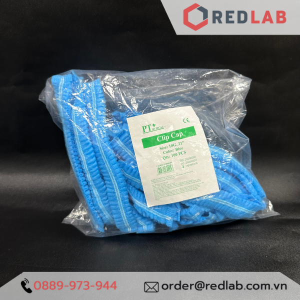 Nón trùm đầu / mũ con sâu PT Medical vải không dệt màu xanh, dùng cho spa, thí nghiệm, nhà máy, có VAT