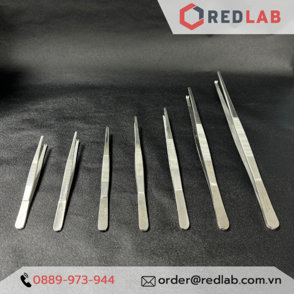 Nhíp thẳng đầu tù có mấu Pakistan 12.5 14 16 18 20 25 30 cm, dùng trong lab thí nghiệm, có VAT