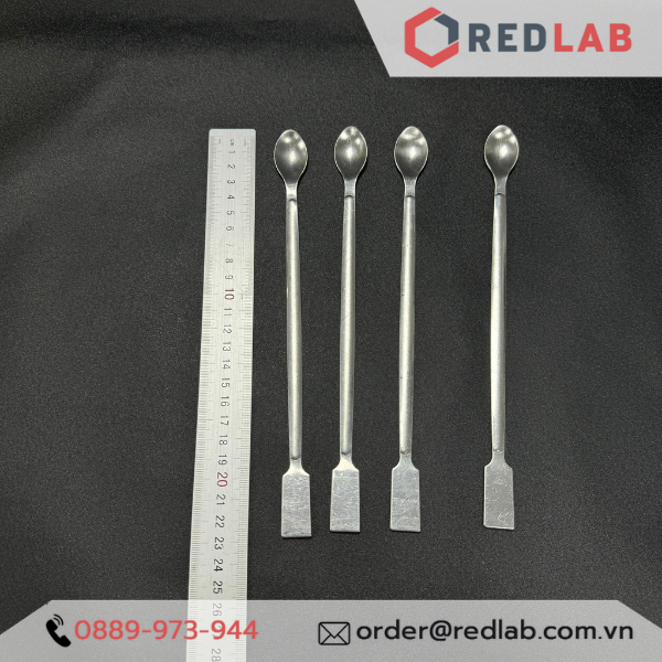 Thìa xúc hóa chất 1 đầu dẹt 1 đầu tròn inox ONELAB 15 17.5 20 23 cm, thìa cân, muỗng múc mẫu thí nghiệm, có VAT