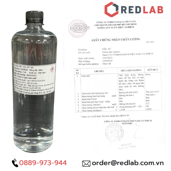 Cồn 70 độ, 90 độ, 96 độ (chai 1 lít) hãng CEMACO Việt Nam, 70% 90% 96% Ethanol, có VAT