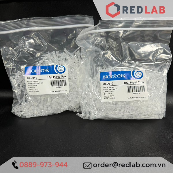[Gói 1000 cái] Microtips (đầu típ - côn) trắng 10ul, Biologix 20-0010, không RNase & Dnase, endotoxin, có VAT