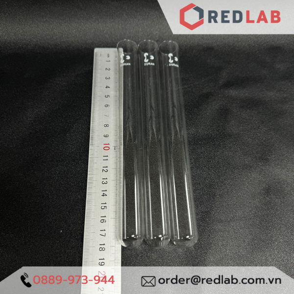 Ống nghiệm không vành (in logo) DURAN 12x100 16x130 16x160 18x180 20x150 20x180 25x150 mm, thủy tinh soda-lime, có VAT