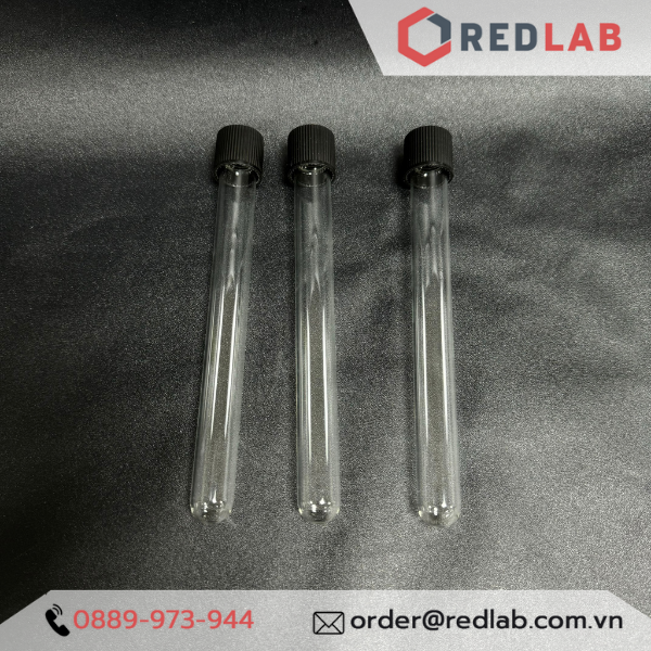 Ống nghiệm có nắp vặn nhựa PP đen DURAN 12x100 16x100 16x160 18x180 mm, seal TPE, thủy tinh soda-lime, có VAT