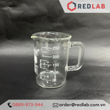  Cốc thuỷ tinh có tay cầm 250ml 500ml BIOHALL Germany - beaker có quai, chia vạch trắng, có VAT 