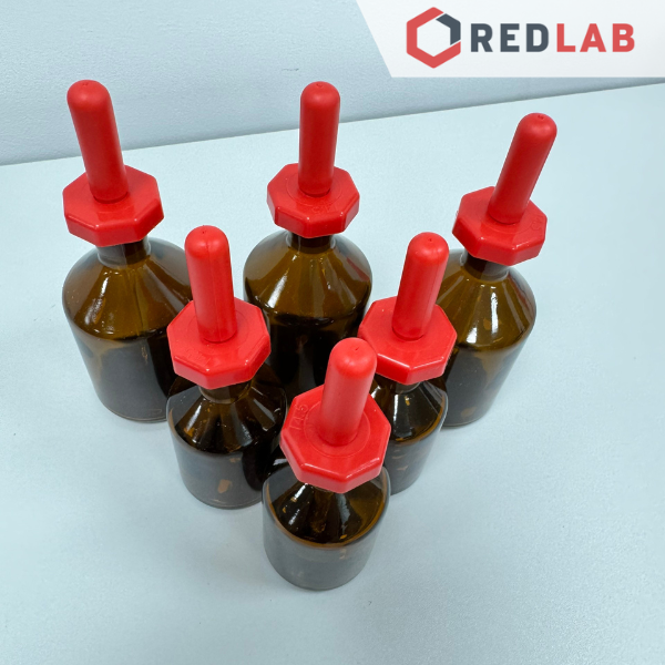 Chai nhỏ giọt thủy tinh ONELAB trắng / nâu 60 125 ml, chai congtogut nắp nhựa kèm quả bóp, đựng mẫu thí nghiệm, có VAT