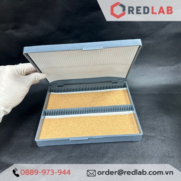 Hộp đựng lam kính hiển vi GREETMED 50 / 100 vị trí, slide box dùng lưu trữ lam trong thí nghiệm, xét nghiệm, có VAT