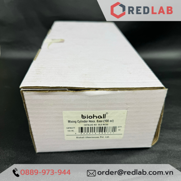 Ống đong thuỷ tinh có nút (cổ nhám) BIOHALL 10 25 50 100 250 500 1000 2000 ml, Class A, đế lục giác, chia vạch xanh, có VAT