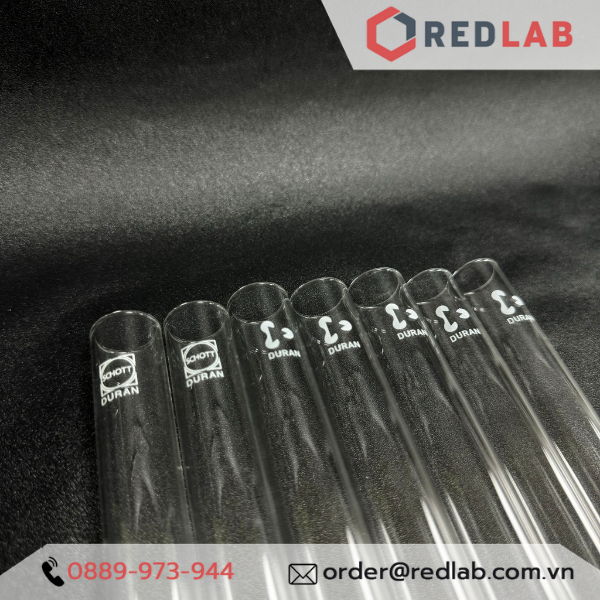 Ống nghiệm không vành (in logo) DURAN 12x100 16x130 16x160 18x180 20x150 20x180 25x150 mm, thủy tinh soda-lime, có VAT