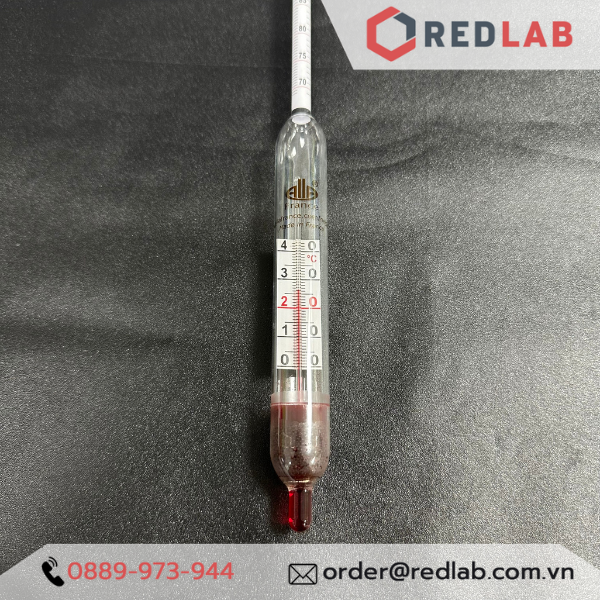 Cồn kế có nhiệt kế 70-100 : 0.5%, nhiệt kế 0 - 40ºC : 1°C Alla Alcoholometer 0530TP070/20-qp, có VAT