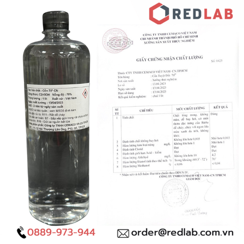 Cồn 70 độ, 90 độ, 96 độ (chai 1 lít) hãng CEMACO Việt Nam-Redlab
