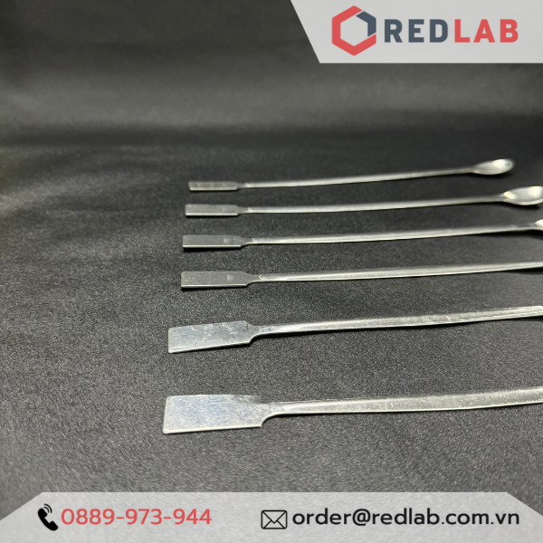 Thìa xúc hóa chất 1 đầu dẹt 1 đầu tròn inox ONELAB 15 17.5 20 23 cm, thìa cân, muỗng múc mẫu thí nghiệm, có VAT