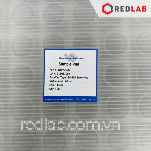 [Bộ 100 cái] MEMBRANE SOLUTIONS Chai thủy tinh vial 40ML 27.5x95mm trắng / nâu + Nắp vặn 24-400 septa 1.5mm, có VAT