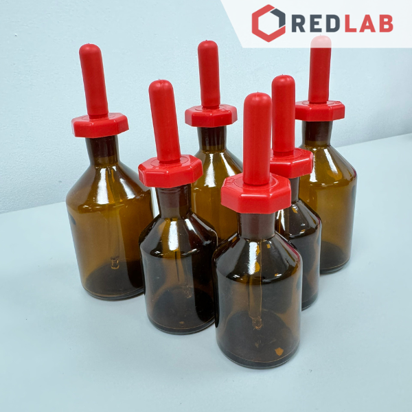 Chai nhỏ giọt thủy tinh ONELAB trắng / nâu 60 125 ml, chai congtogut nắp nhựa kèm quả bóp, đựng mẫu thí nghiệm, có VAT