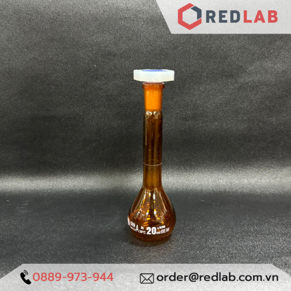 Bình định mức Nâu BIOHALL 1 2 5 10 20 25 50 100 200 250 500 ml 1L 2L 5L 10L, class A, nút nhựa, vạch sơn trắng, có VAT