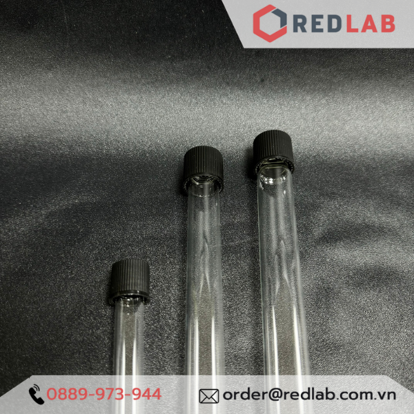 Ống nghiệm có nắp vặn nhựa PP đen DURAN 12x100 16x100 16x160 18x180 mm, seal TPE, thủy tinh soda-lime, có VAT