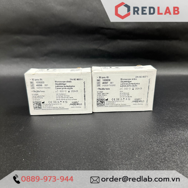 Lam kính trơn / nhám 76x26mm MARIENFELD Đức microscope slide 1000000 1000200 (hộp 50 cái) có VAT