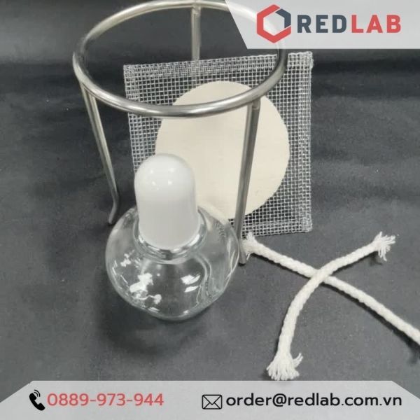 Bộ đun thí nghiệm, gồm kiềng 3 chân inox, lưới nung amiăng, đèn cồn, tim đèn dự phòng