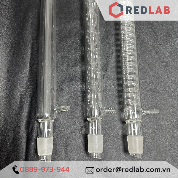 Ống sinh hàn thẳng, bóng, xoắn ONELAB 400mm, 2 cổ nhám 29/32, dùng trong thí nghiệm chưng cất, ngưng tụ, có VAT