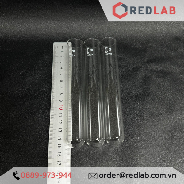 Ống nghiệm không vành (in logo) DURAN 12x100 16x130 16x160 18x180 20x150 20x180 25x150 mm, thủy tinh soda-lime, có VAT
