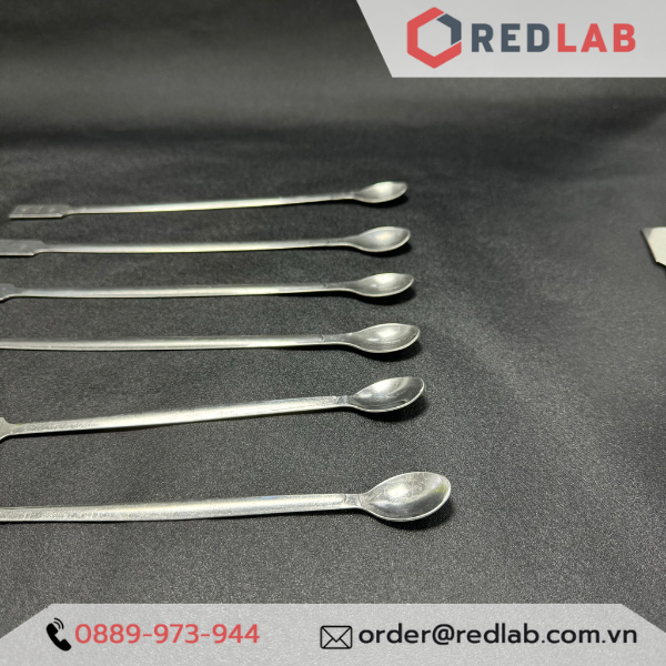 Thìa xúc hóa chất 1 đầu dẹt 1 đầu tròn inox ONELAB 15 17.5 20 23 cm, thìa cân, muỗng múc mẫu thí nghiệm, có VAT