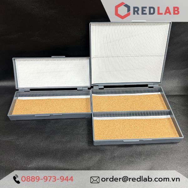 Hộp đựng lam kính hiển vi GREETMED 50 / 100 vị trí, slide box dùng lưu trữ lam trong thí nghiệm, xét nghiệm, có VAT