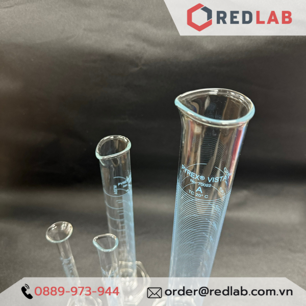 Ống đong thuỷ tinh PYREX Class A 10 25 50 100 250 ml, đế lục giác chia vạch xanh, thuỷ tinh Borosilicate, có VAT