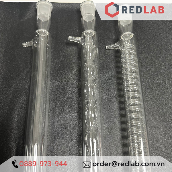 Ống sinh hàn thẳng, bóng, xoắn ONELAB 400mm, 2 cổ nhám 29/32, dùng trong thí nghiệm chưng cất, ngưng tụ, có VAT