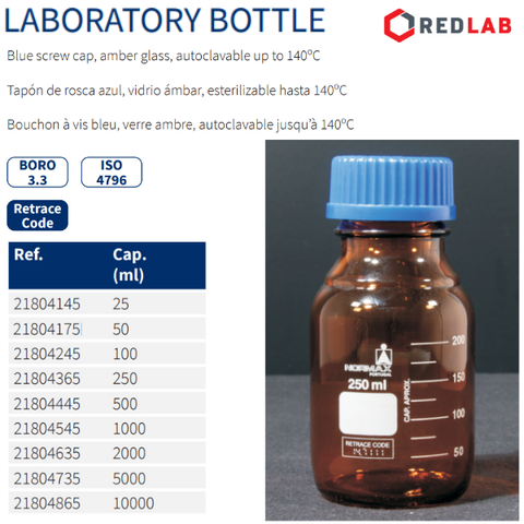 Chai nắp vặn 2 màu nâu & trắng NORMAX Bồ Đào Nha 50 100 250 500 1000 2000 5000 10000 ml, có VAT