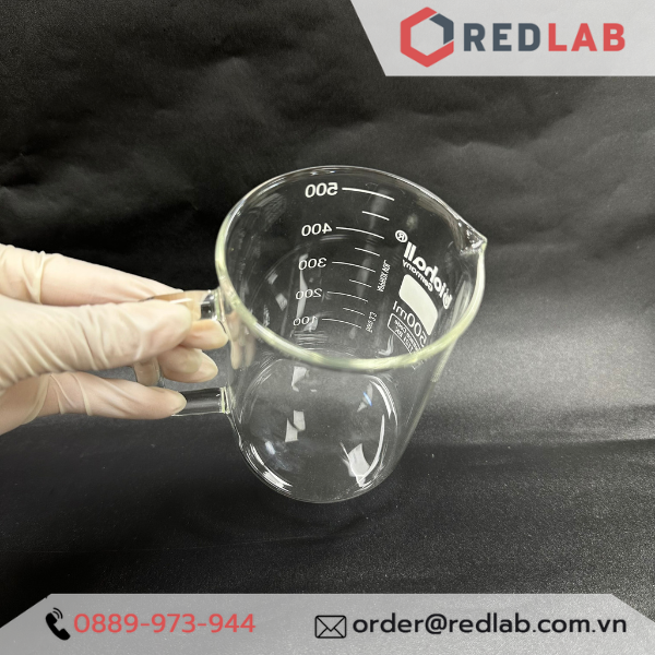 Cốc thuỷ tinh có tay cầm BIOHALL 250ml 500ml, chia vạch trắng, chịu nhiệt cao, có VAT