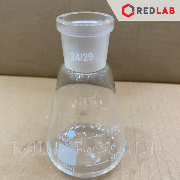Bình tam giác thủy tinh cổ nhám BIOHALL 25 50 100 150 200 250 300 500 1000 ML - NS 14/23 19/26 24/29 29/32 34/35, có VAT