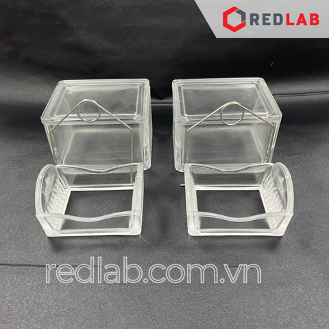 Hộp nhuộm lam kính MARIENFELD - Đức 4 bộ phận: Hộp + nắp + khay 10 vị trí + tay cầm, có bán lẻ, có VAT - redlab