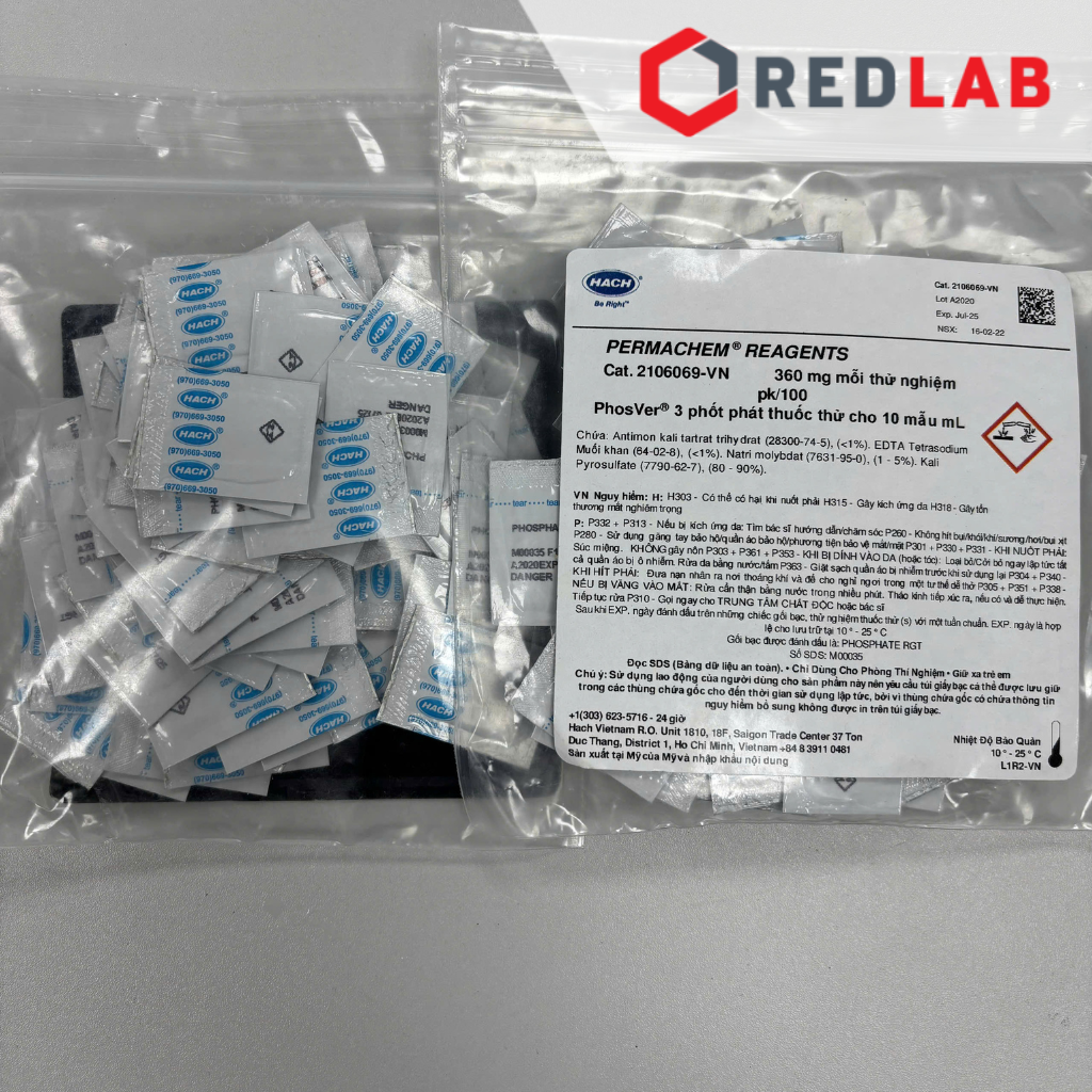 Gói thử Photphat 360mg cho 10ml mẫu HACH 2106069 Phosphate reagent powder, gói 100 lần test, có VAT