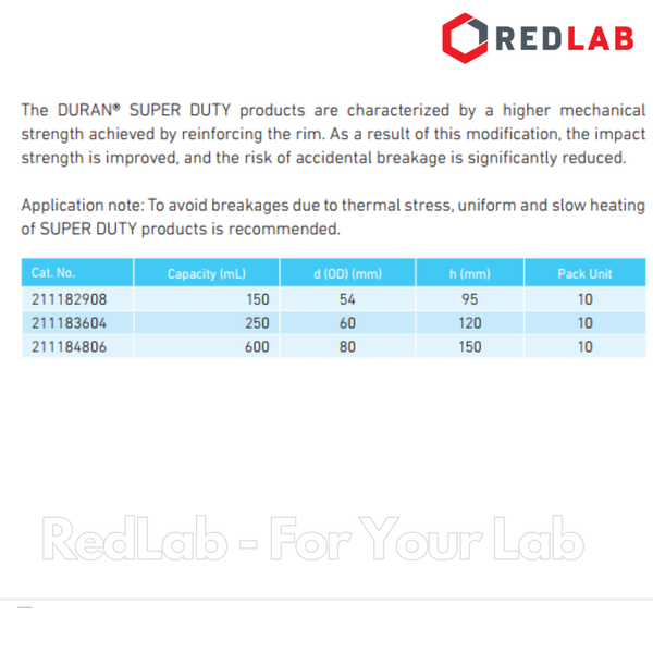 Cốc đốt thủy tinh Cao thành DURAN Class A 50 100 150 250 400 600 800 ml, 1 2 3 5 L, beaker có mỏ chịu nhiệt, có VAT