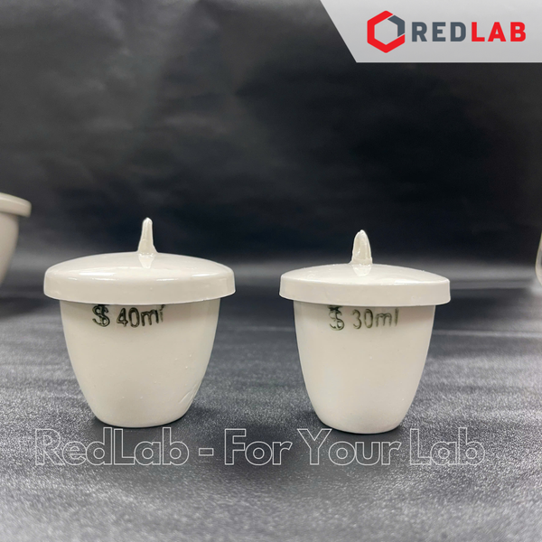Chén nung sứ có nắp ONELAB Ø 30 40 50 100 200 300 ml, chịu nhiệt, dùng nung đốt mẫu thí nghiệm, có VAT