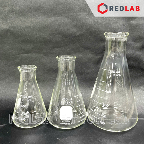 Bình tam giác cổ hẹp PYREX Class A  50 125 250 300 500 ml 1L 2L 4L Erlen, ASTM thuỷ tinh Borosilicate, có VAT