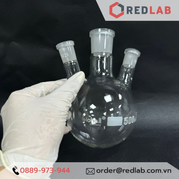 Bình cầu đáy tròn 3 cổ nhám BIOHALL 250 500 1000 ml 2L 5L 10L 20L - 19/26 24/29 29/32 34/35 45/40 55/44, có VAT