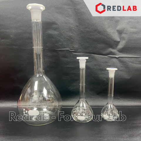 Bình định mức trắng DURAN Class A 10 20 25 50 100 200 250 500 1000 2000 ml, nút nhựa, Volumetric flask, có VAT