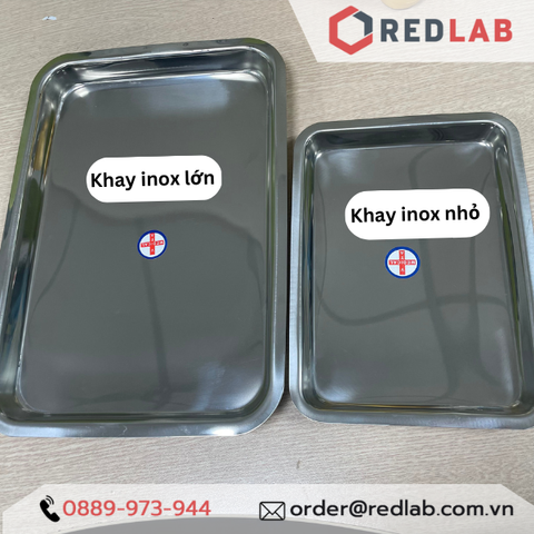 Khay inox chữ nhật 17*22*2cm, 22*32*2cm, khây đựng dụng cụ thí nghiệm, có VAT