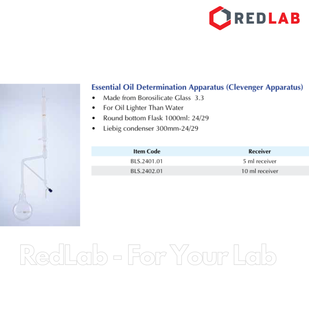 Bộ chiết tinh dầu Nhẹ hoặc Nặng hơn nước BIOHALL (bình cầu 1L + co hứng tinh dầu 10ml + sinh hàn thẳng) boro 3.3, có VAT