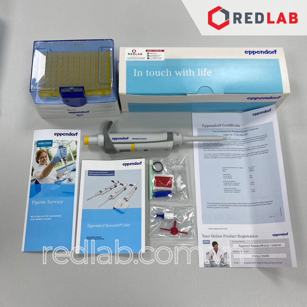 Micropipet đơn kênh Research Plus EPPENDORF, hấp tiệt trùng 121°C, 20 phút toàn bộ, pipet tự động 1 kênh, có VAT
