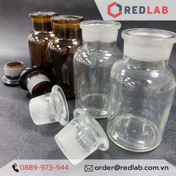 Chai trắng nút mài ONELAB 30 60 125 250 500 1000 2500 ml miệng rộng / miệng hẹp, chai thuỷ tinh nắp mài nhám, có VAT