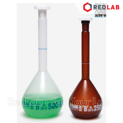 Bình định mức nhựa PP trắng ISOLAB Class B 100 250 500 ml, plastic volumetric flask, có VAT