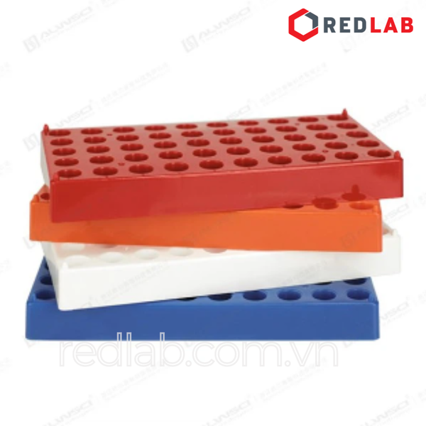 Giá đỡ 50 vị trí cho chai vial 2ml HPLC, ALWSCI C0000094 / C0001265 nhựa PP xanh, 10x19cm, lỗ 12mm sâu 16mm, có VAT