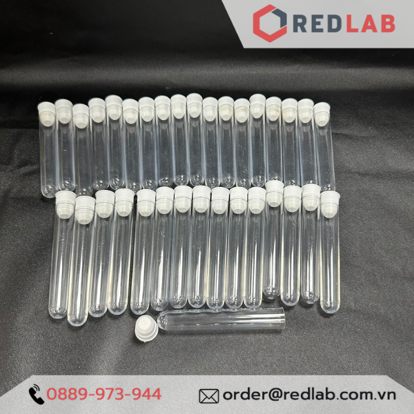 Ống nghiệm nhựa 10ml 16x100mm có nắp đậy trắng, không nhãn Khải Vân, có VAT