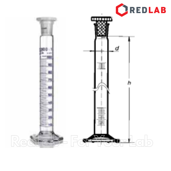 Ống đong thủy tinh nút nhựa SIMAX Class A 100 250 500 1000 ml - 24/29 29/32 34/35 45/40 đế lục giác, vạch xanh, có VAT