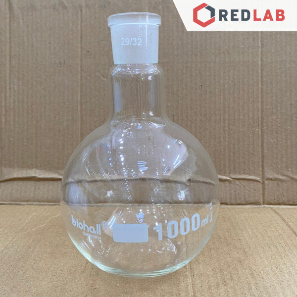 Bình cầu đáy bằng 1 cổ nhám BIOHALL 25 50 100 250 500 ml 1L 2L 3L 5L 10L 20L - 14/23 19/26 24/29 29/32 34/35 45/40 55/44, mark trắng, có VAT