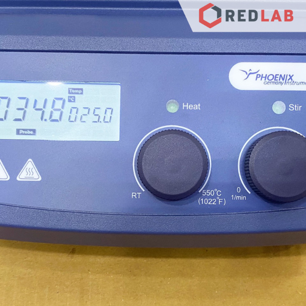 Máy khuấy từ gia nhiệt digital Phoenix RSM-05H, 1500rpm, 550°C, sensor PT1000-A, đĩa vuông 184mm, MH LCD, BH 12T, có VAT