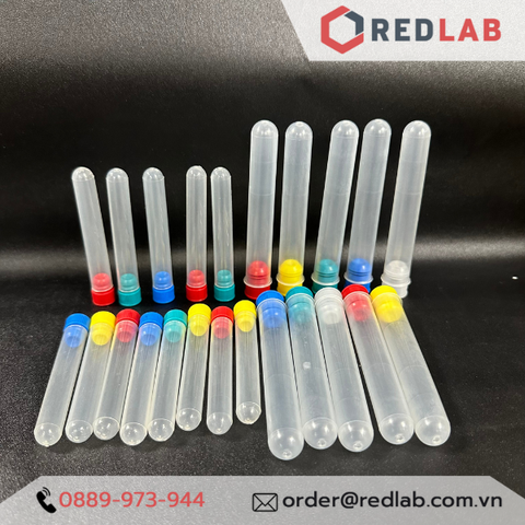 Ống nghiệm nhựa PP có nút 12x75mm, 16x100mm đáy tròn, hãng ISOLAB - Đức 077.04-Redlab