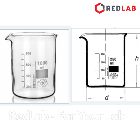 Cốc đốt thủy tinh thấp thành SIMAX Class A 25 50 100 150 250 400 600 800 ml, 1 2 3 5 10 20 L, beaker có mỏ chịu nhiệt, có VAT