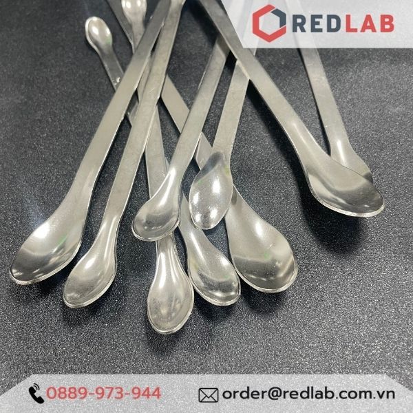 Thìa xúc hóa chất 2 đầu tròn inox ONELAB 16 18 20 22 cm, thìa cân, muỗng múc mẫu thí nghiệm, có VAT